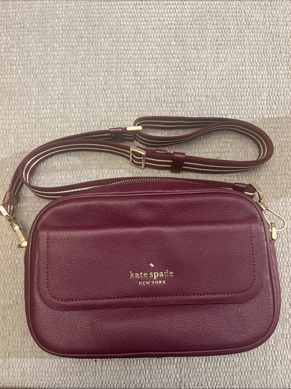 Kate Spade Camera Bag Pebbled Leather Crossbody Gold Hardware Guitar Strap